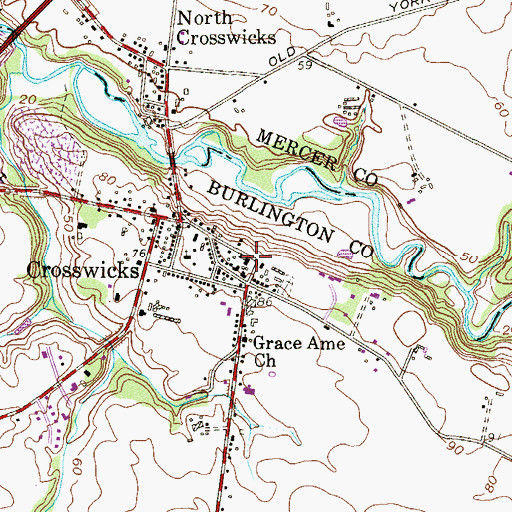 Topographic Map of Chesterfield Hamilton Fire District 1 Union Fire Company 1, NJ