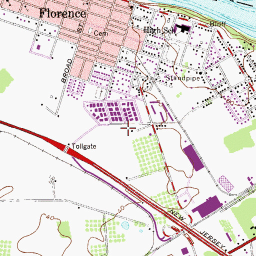 Topographic Map of Florence Township Fire Department, NJ