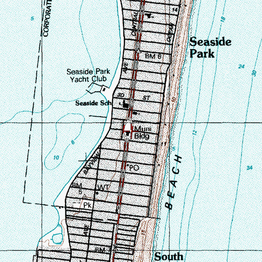 Topographic Map of Seaside Park Volunteer Fire Department Station 45, NJ