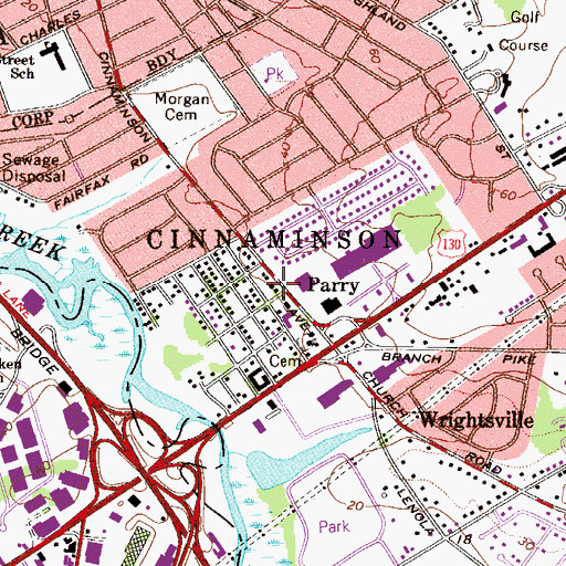 Topographic Map of Cinnaminson Fire Department Station 201, NJ