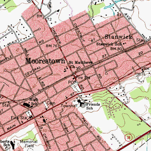 Topographic Map of Moorestown Fire District 1 Relief Engine Company, NJ