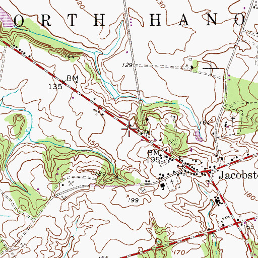 Topographic Map of Jacobstown Volunteer Fire Company, NJ