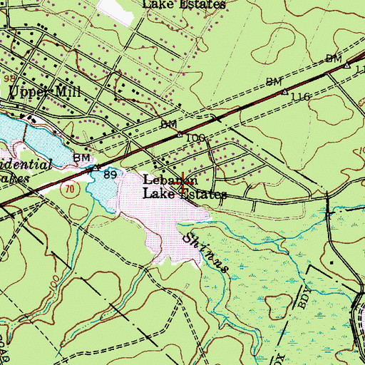 Topographic Map of Lebanon Lakes Volunteer Fire Company, NJ