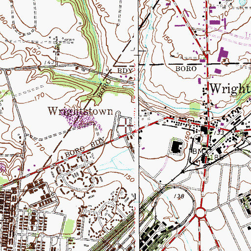 Topographic Map of Wrightstown Volunteer Fire Company 1, NJ