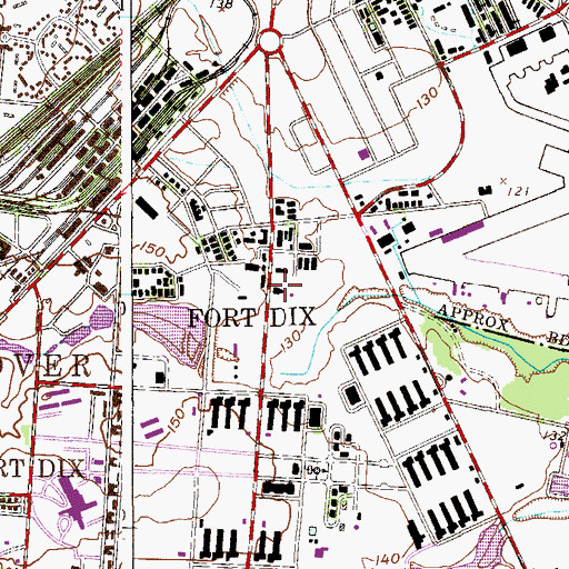 Topographic Map of Fort Dix Fire Department, NJ