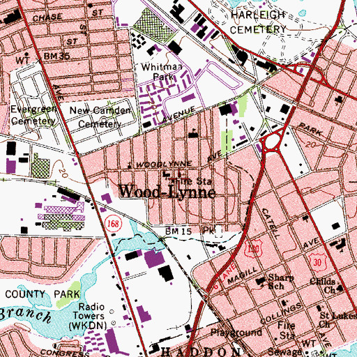 Topographic Map of Woodlynne Fire Company, NJ