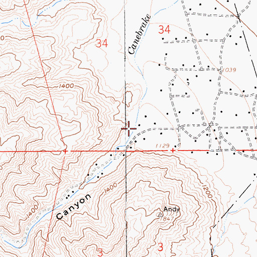 Topographic Map of Canebrake Canyon, CA