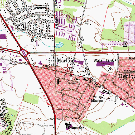 Topographic Map of Evesham Fire and Rescue Station Main Street Station, NJ
