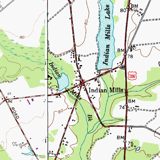 Topographic Map of Indian Mills Volunteer Fire Company, NJ