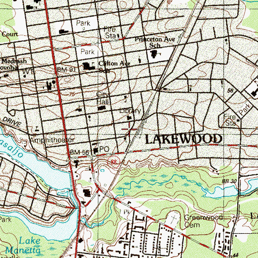Topographic Map of Lakewood Township Fire Department Station 64, NJ