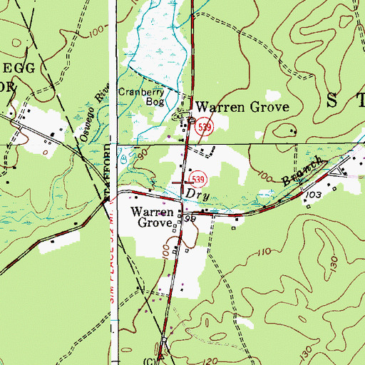 Topographic Map of Warren Grove Volunteer Fire Company, NJ