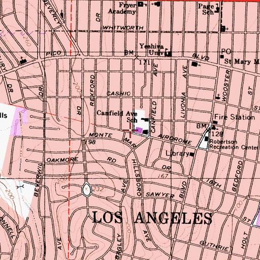 Topographic Map of Canfield Avenue Elementary School, CA
