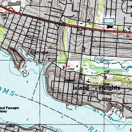 Topographic Map of Island Heights Volunteer Fire Company 1, NJ