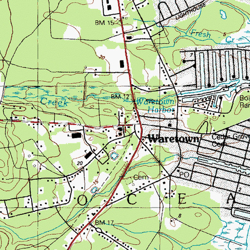 Topographic Map of Waretown Volunteer Fire Company 1, NJ