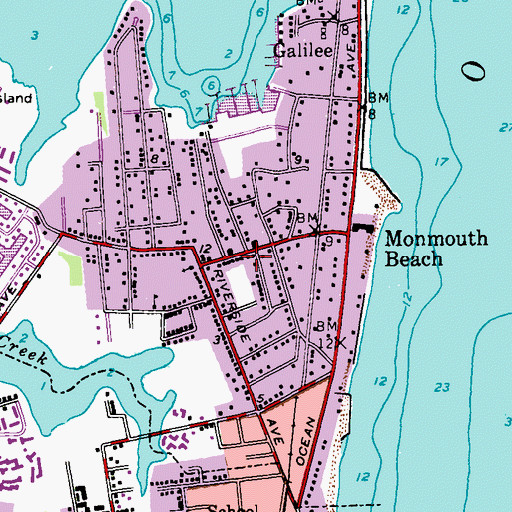 Topographic Map of Monmouth Beach Fire Department, NJ