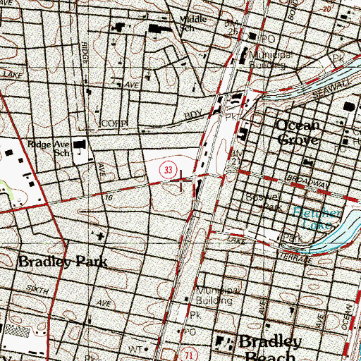 Topographic Map of Neptune Fire Department Station 34 - 4 Unexcelled Fire Company, NJ