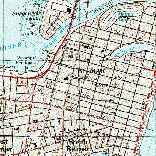 Topographic Map of Belmar Fire Department Station 2 Volunteer Hook and Ladder Fire Company, NJ