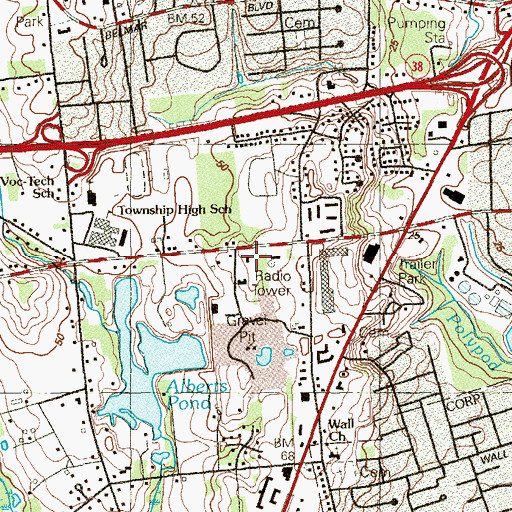 Topographic Map of Wall Fire Company 1 Headquarters, NJ