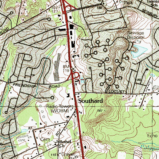 Topographic Map of Howell Township Fire District 3 Southard Fire Department, NJ