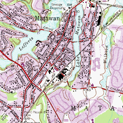 Topographic Map of Matawan Fire Department - Hook and Ladder Company, NJ