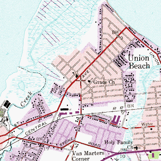 Topographic Map of Union Beach Borough Fire Department Union Hose Fire Company, NJ