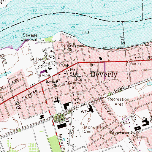 Topographic Map of Beverly Fire Department Station 1, NJ
