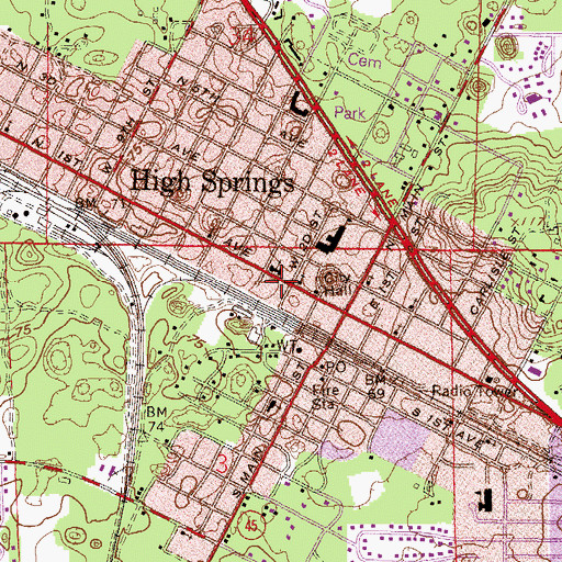 Topographic Map of High Springs Fire Department, FL