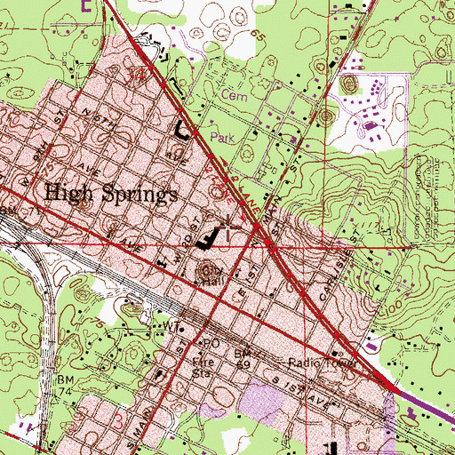 Topographic Map of High Springs Post Office, FL