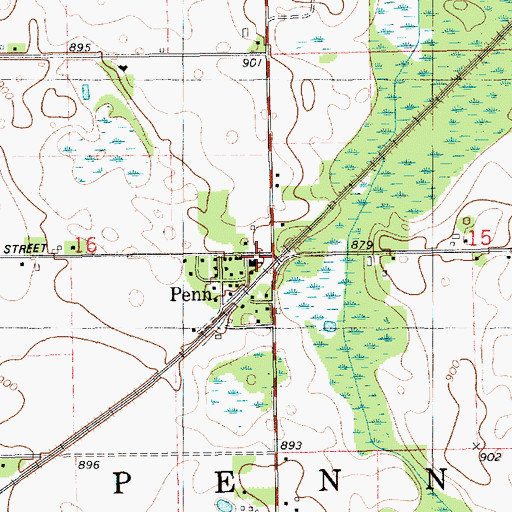 Topographic Map of Penn Friends Church, MI