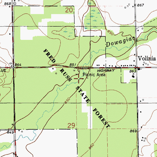 Topographic Map of Fred Russ Forest Park, MI