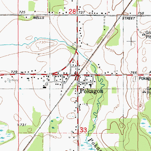 Topographic Map of Pokagon Station, MI
