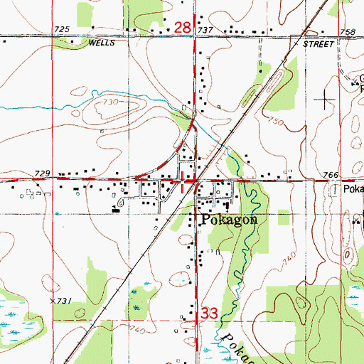 Topographic Map of Pokagon Post Office (historical), MI