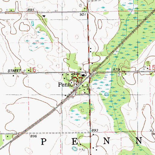 Topographic Map of Penn Post Office (historical), MI