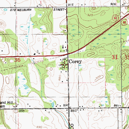 Topographic Map of Corey Post Office (historical), MI