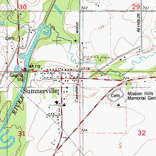 Topographic Map of Sumnerville Cemetery Historical Marker, MI