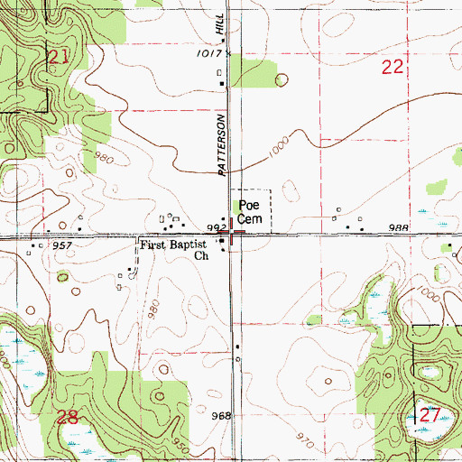 Topographic Map of Poe's Corners Historical Marker, MI