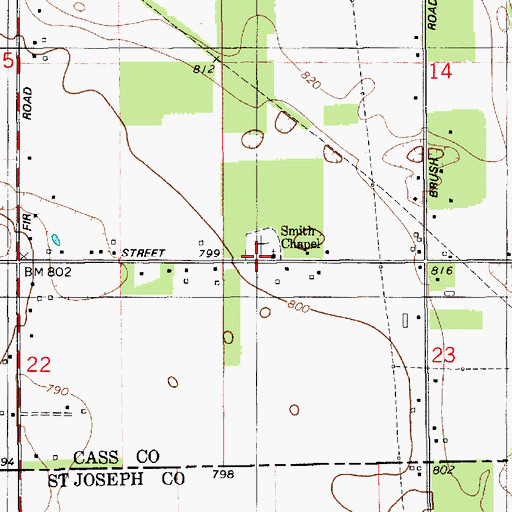 Topographic Map of Smith's Chapel Historical Marker, MI