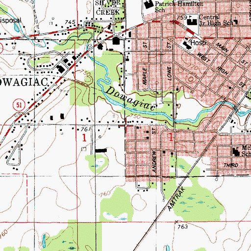 Topographic Map of Burlington Cemetery, MI
