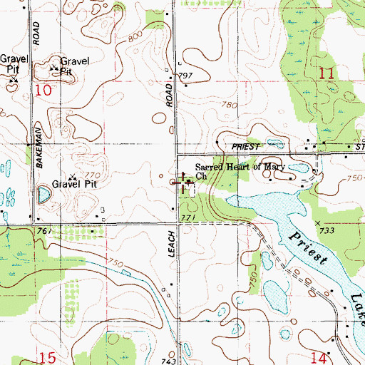 Topographic Map of Sacred Heart of Mary Cemetery, MI