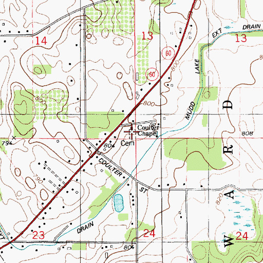 Topographic Map of Coulter Chapel Cemetery, MI