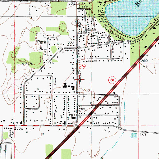 Topographic Map of Huntly Memorial Baptist Church, MI