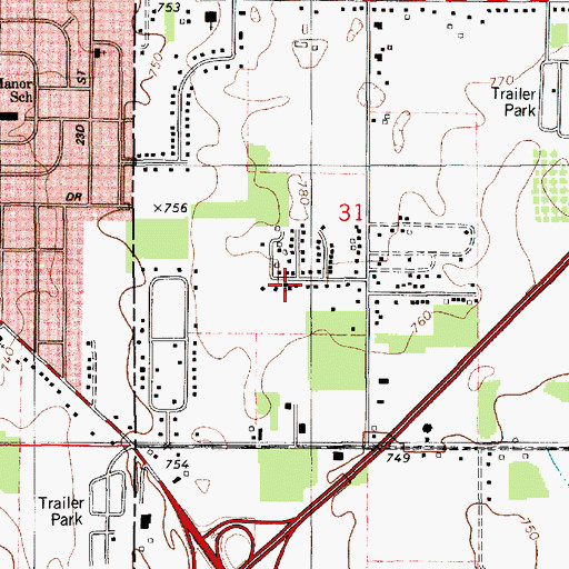 Topographic Map of Mount Olive Baptist Church, MI