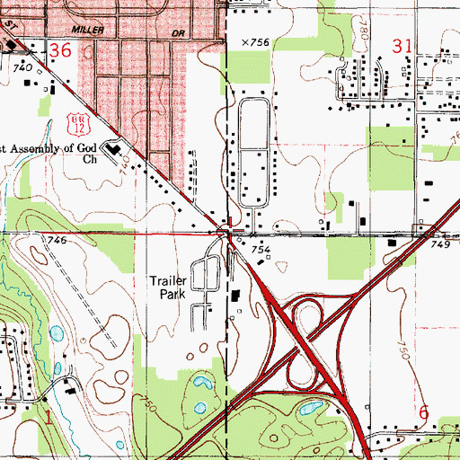Topographic Map of Birch Crest Estates, MI