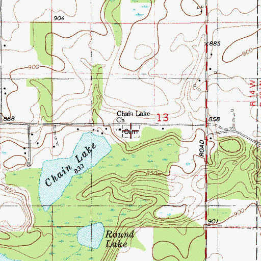 Topographic Map of Chain Lake Cemetery, MI