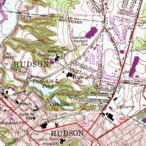 Topographic Map of Hudson Middle School, NY