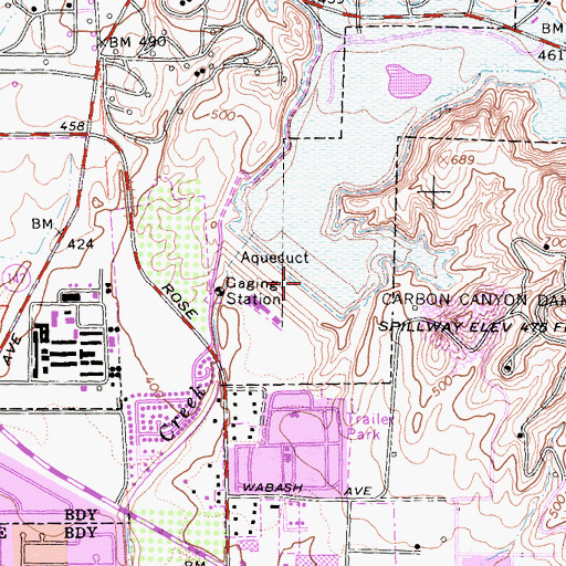 Topographic Map of Carbon Canyon Dam, CA