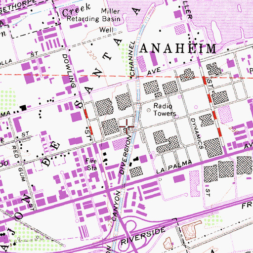 Topographic Map of Carbon Canyon Diversion Channel, CA