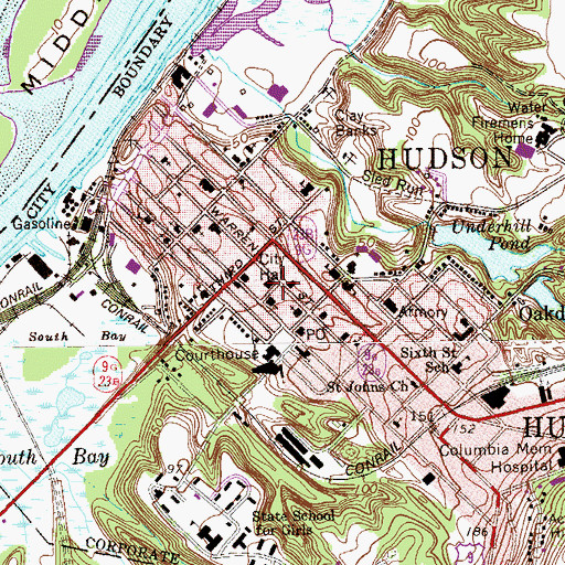 Topographic Map of Hudson City Hall, NY