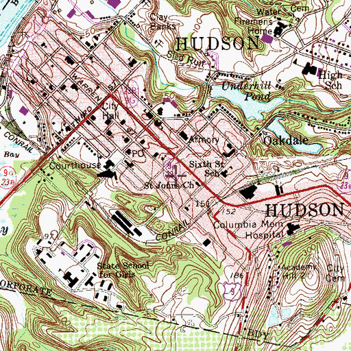 Topographic Map of Hudson Fire Department Evans Hook and Ladder Company 2, NY