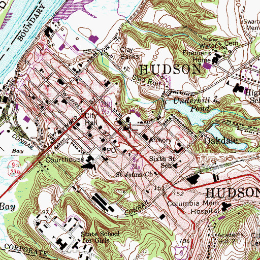 Topographic Map of Hudson Junior High School, NY